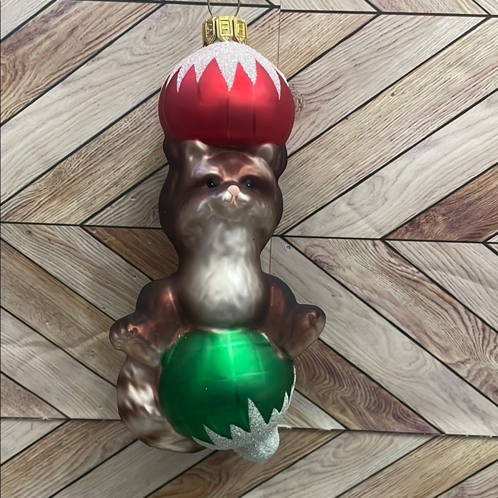 6”‎ Fitz Floyd Charming Tails Racoon Glass Christmas Holiday Ornament